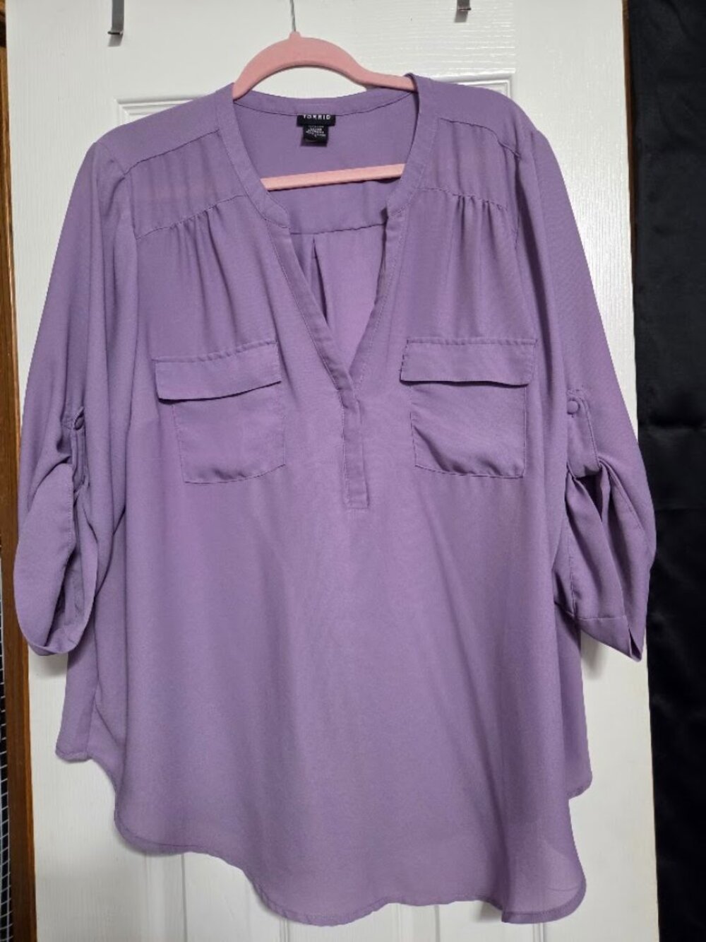 Torrid Harper Lavender Georgette Blouse Roll Tab Sleeve Size 2 2X